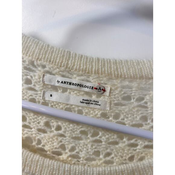 Anthropologie Layered Ruffle Collar Crochet Knit Pullover Sweater Cream SZ Small - Picture 7 of 10